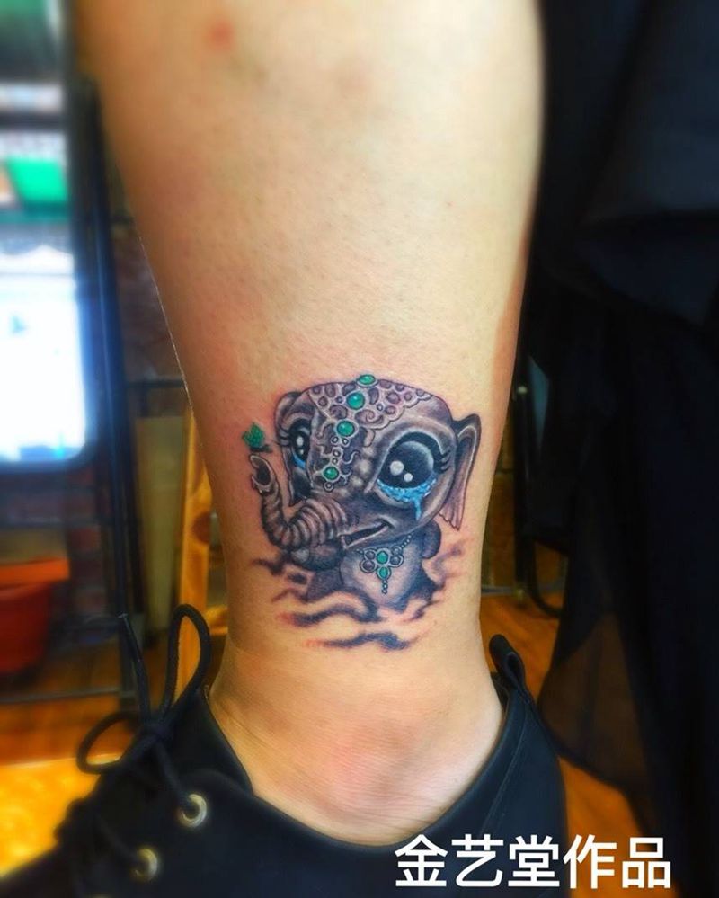 萌萌哒象神纹身图片_成品脚部欧美宗教纹身图案