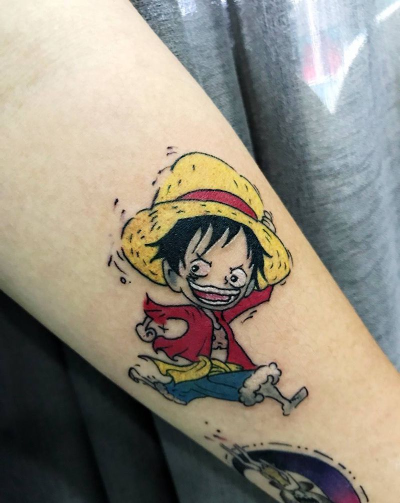 路飞纹身图片_成品手臂清新人物纹身图案