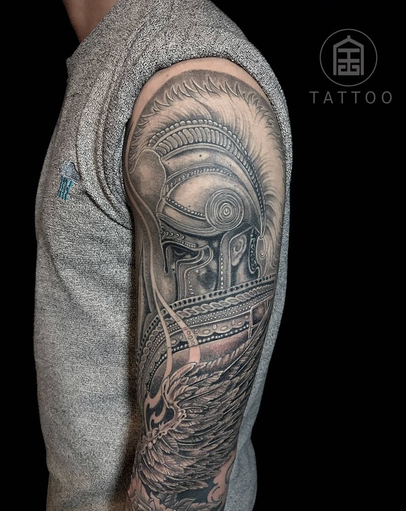 武士纹身图片_手部手臂欧美写实武士纹身图案