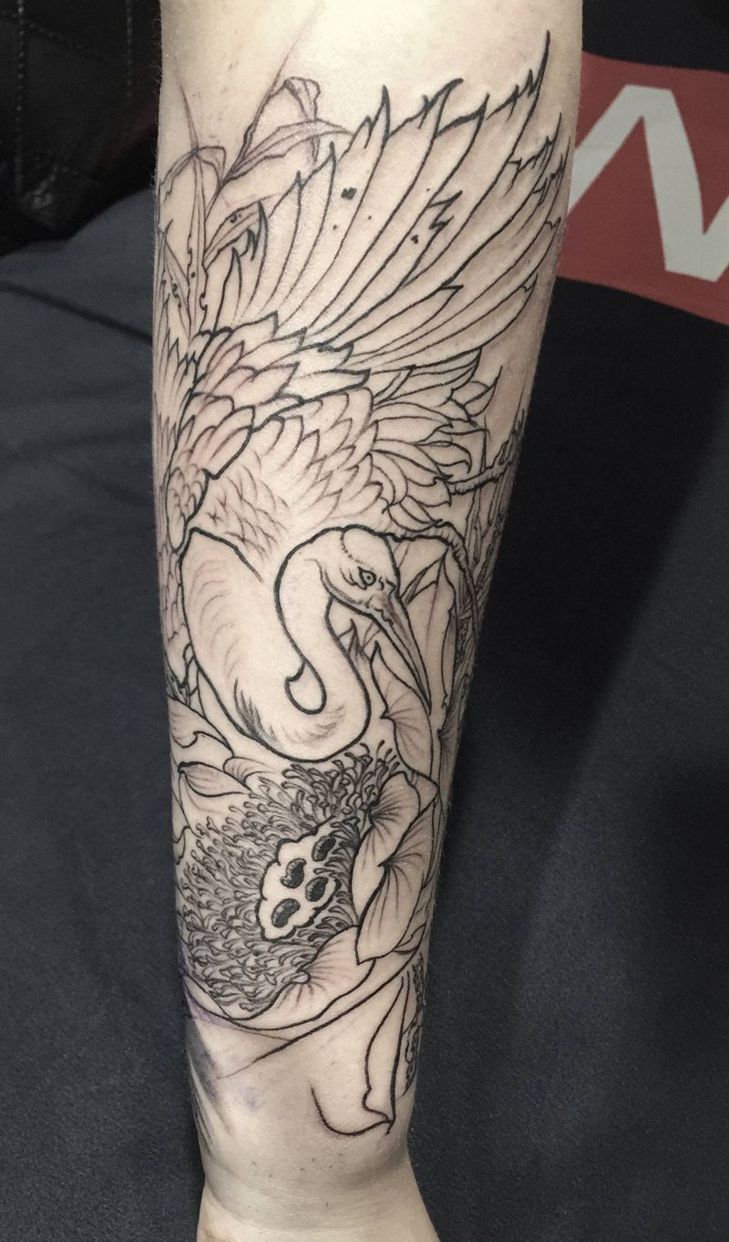 【仙鹤】纹身图片_手臂新传统纹身图案