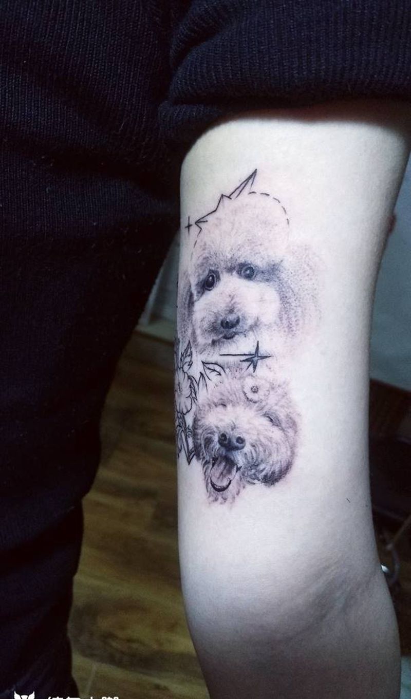 狗狗纹身图片_手臂欧美动物成品纹身图案
