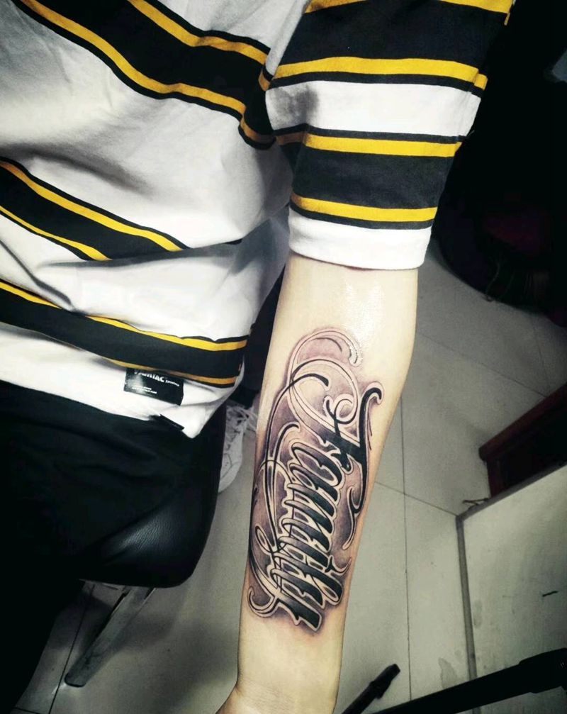 花体字纹身图片_手臂花体字花体英文纹身图案