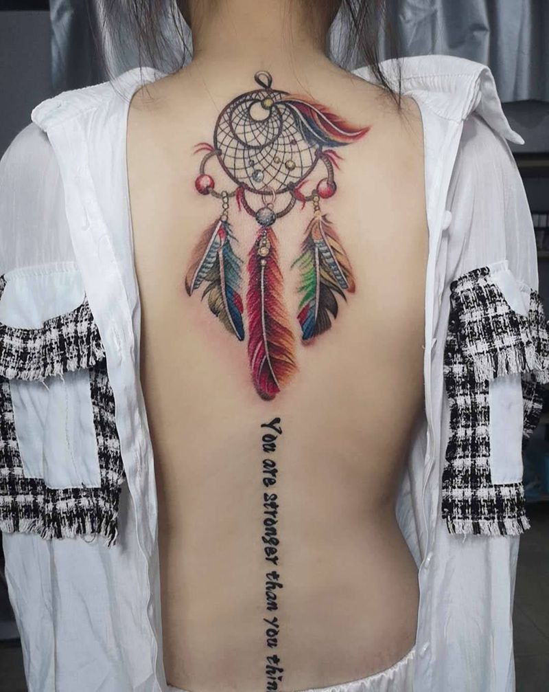 捕梦网纹身图片_背部水彩纹身图案