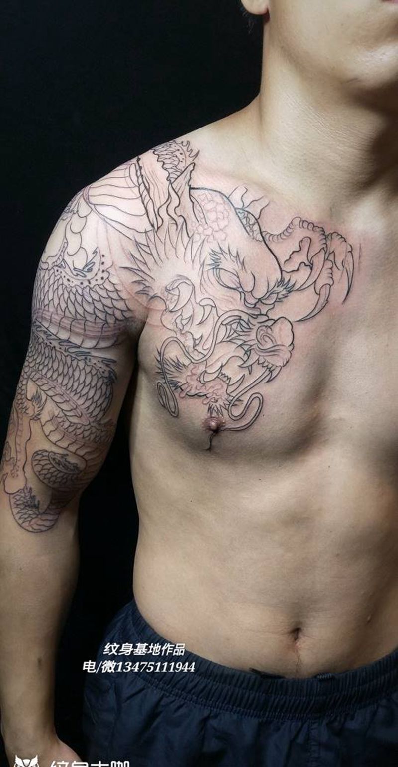 半甲龙 下次上色纹身图片