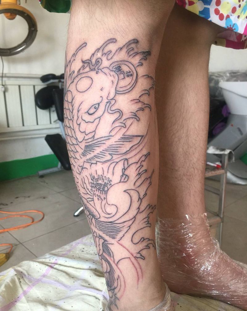 小腿鲤鱼（老店作品）纹身图片