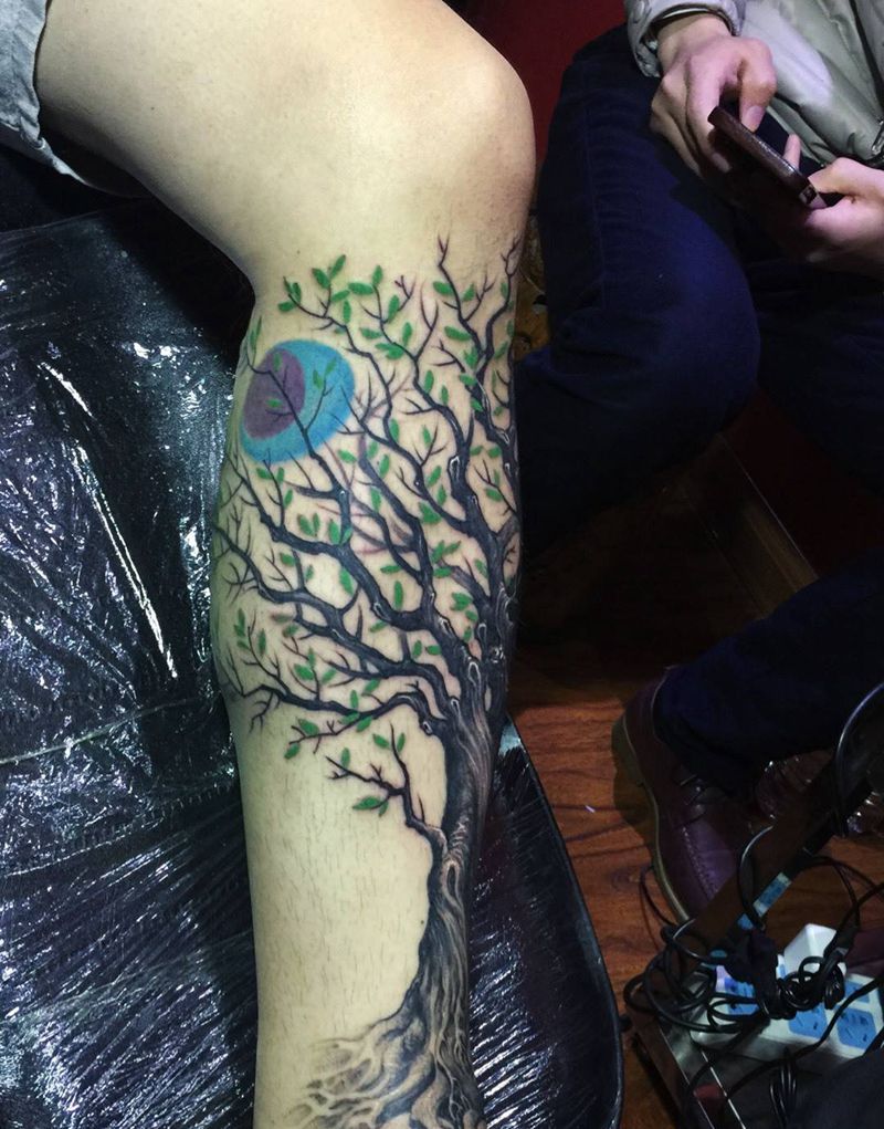 树纹身图片_成品腿部欧美原创纹身图案