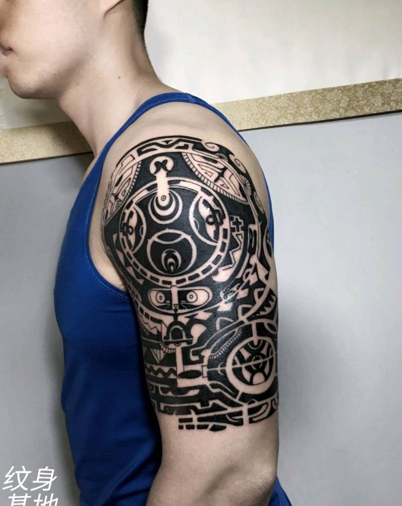 玛雅图腾纹身图片_手臂几何纹身图案
