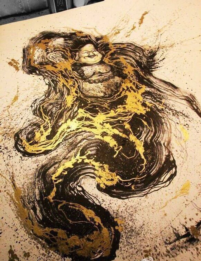 泼墨手稿纹身图片_手稿传统欧美清新国画人物植物鬼神动物原创纹身图案