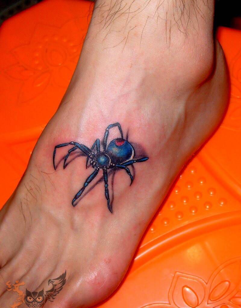 蜘蛛纹身图片_成品脚部欧美动物纹身图案