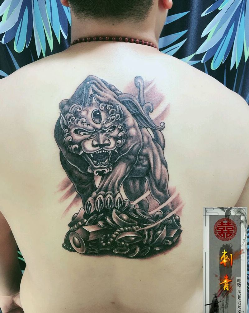 招财貔恘纹身图片_背部新传统老传统纹身图案