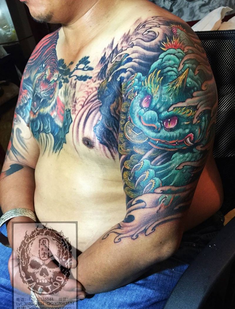 招财金蟾纹身图片_成品肩部传统动物原创神兽纹身图案