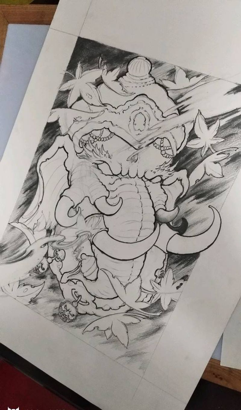 六齿象神纹身图片