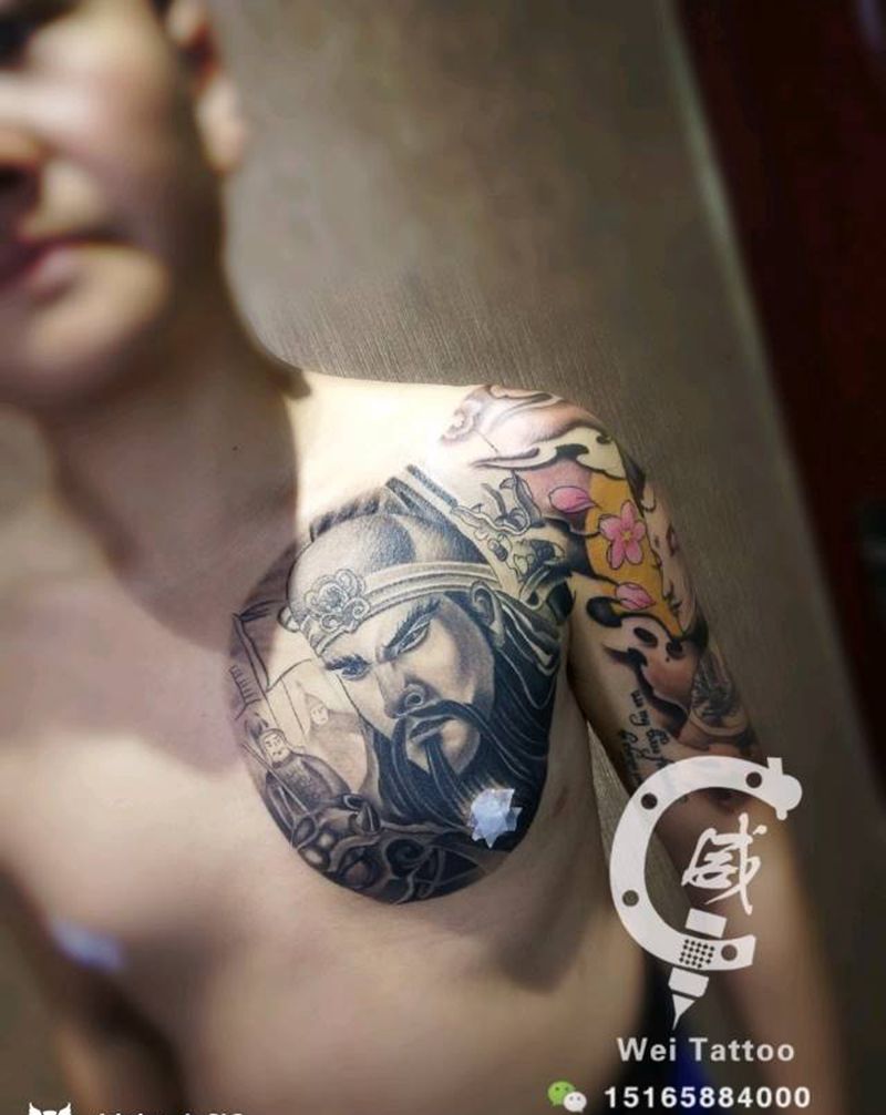 半甲关公和艺伎纹身图片