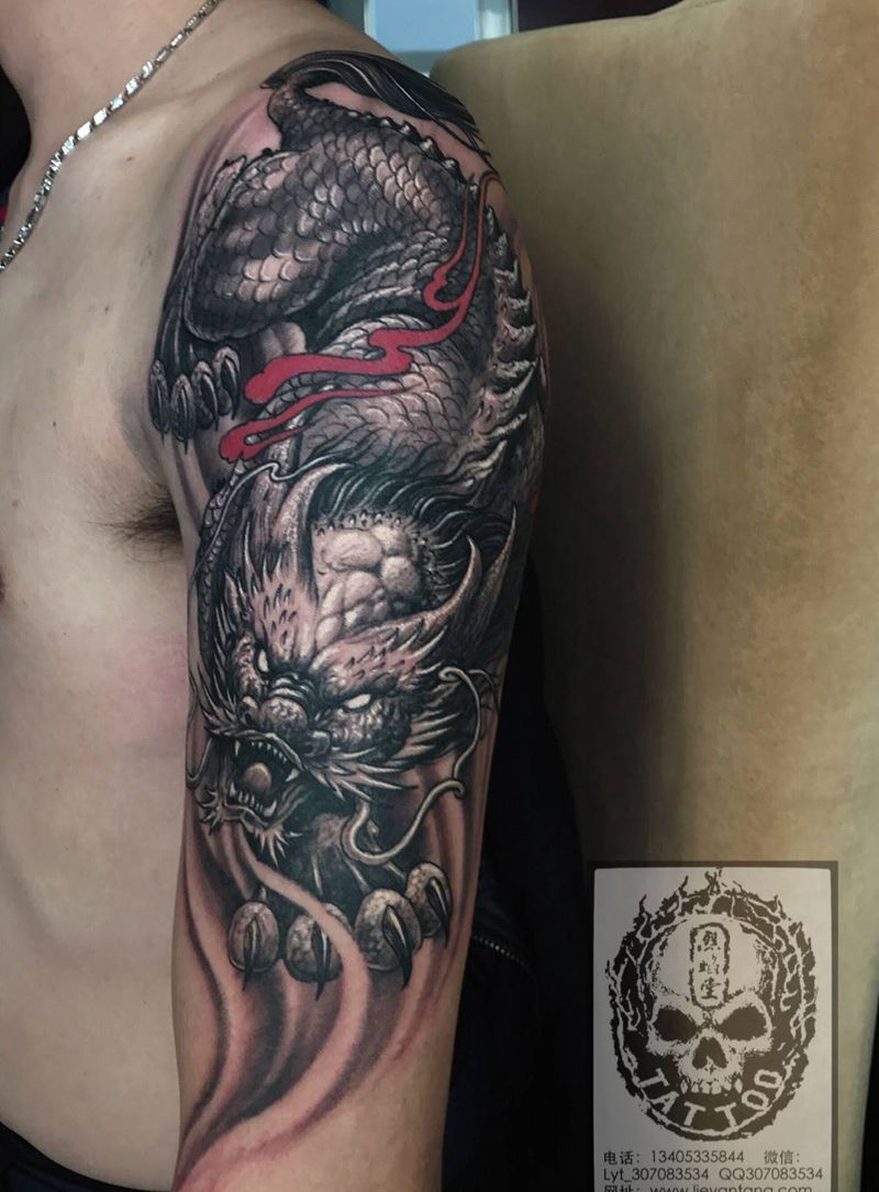 麒麟纹身图片_成品手臂传统动物神兽纹身图案