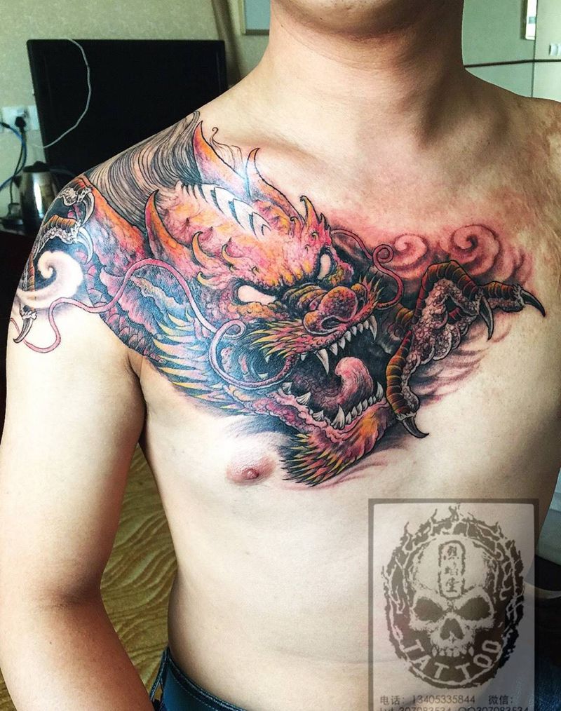 大龙纹身图片_成品背部肩部传统原创遮盖作品动物纹身图案