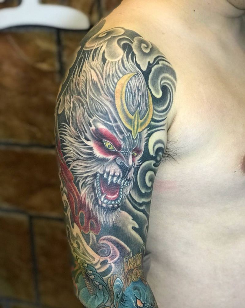 大圣纹身图片_手臂新传统纹身图案