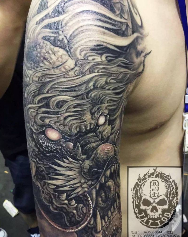 浩师傅 作品纹身图片_成品手臂传统原创动物神兽纹身图案