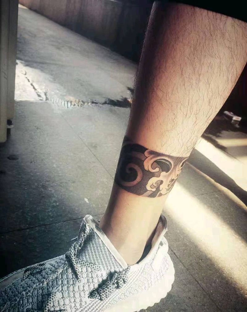 脚环纹身图片_腿部老传统纹身图案