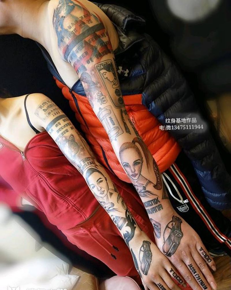 情侣花臂完工！纹身图片