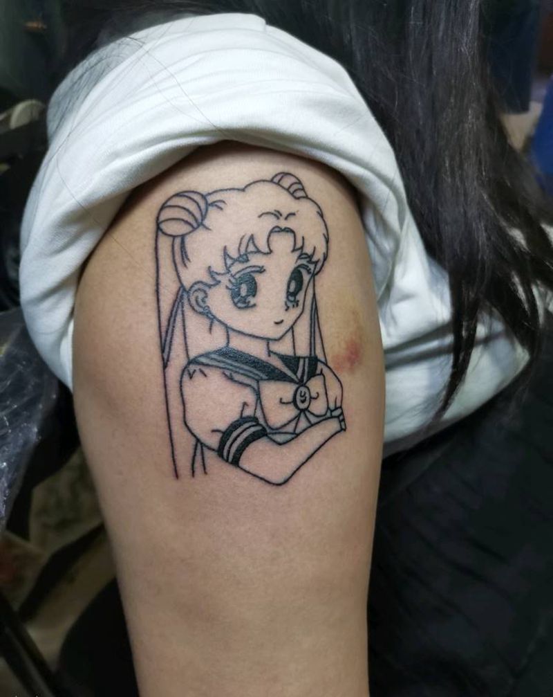 简笔纹身图片_手臂Old SchoolNew School美少女纹身图案