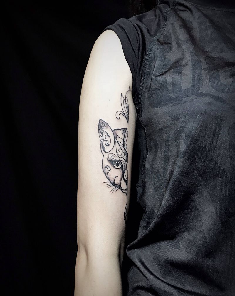 猫纹身图片_手臂猫纹身图案