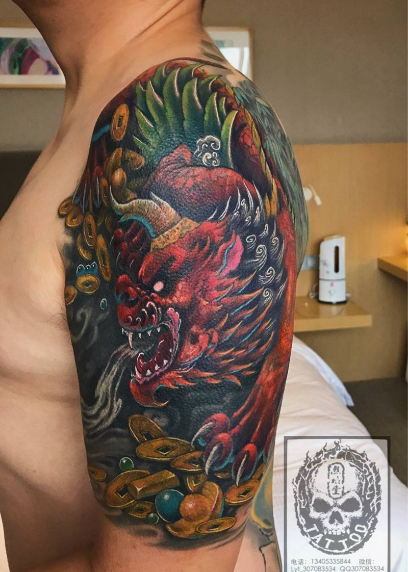 暴力遮盖纹身图片_成品肩部传统修改遮盖作品原创纹身图案