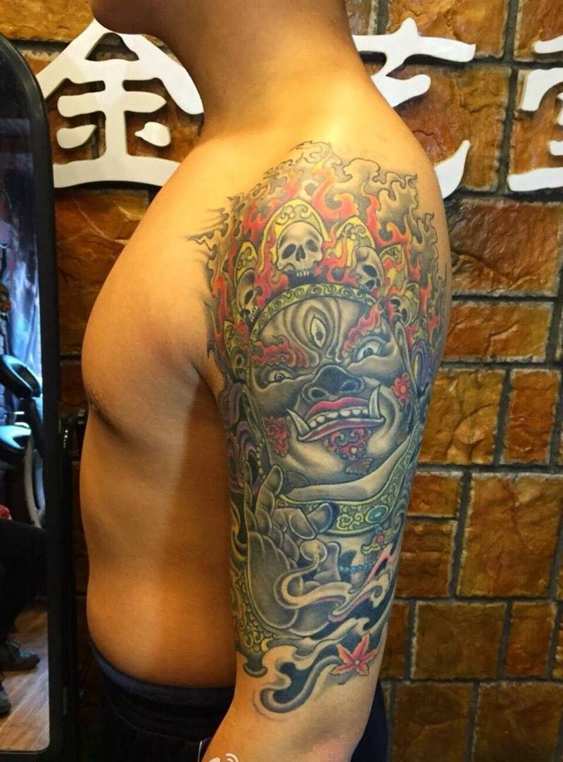 大黑天「恢复好的照片」纹身图片_成品手臂传统大臂人物宗教纹身图案