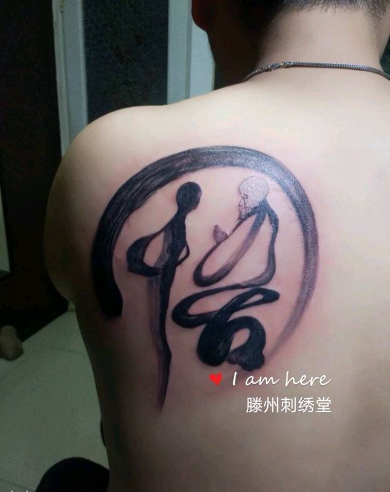 悟纹身图片_背部新传统纹身图案