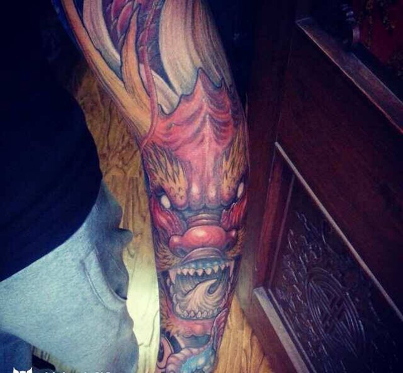 花臂龙纹身图片_成品手臂传统原创神兽动物纹身图案