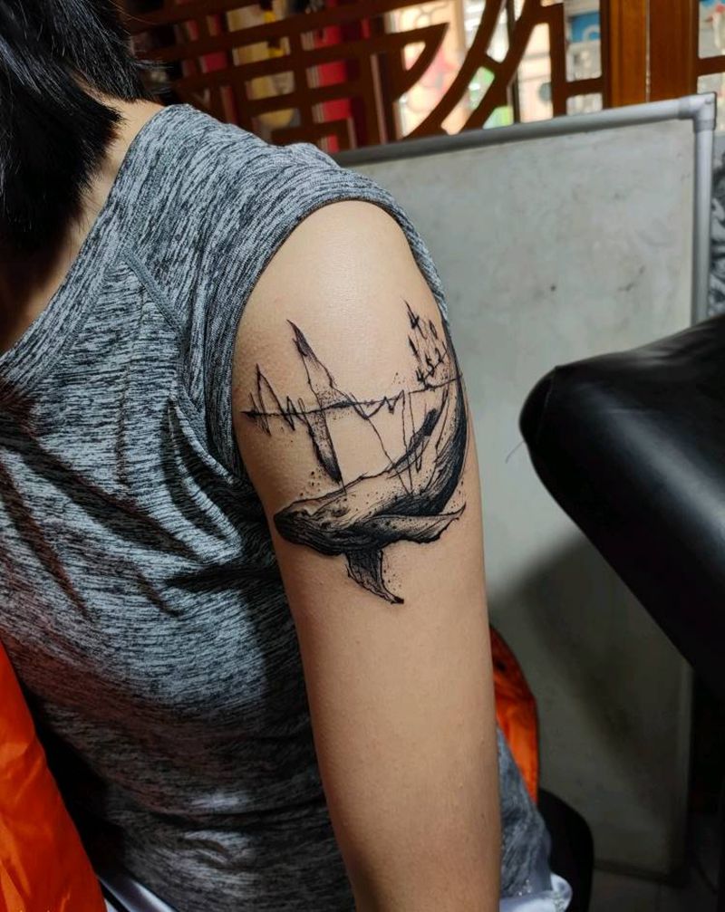 鲸鱼纹身图片_手臂几何点刺纹身图案