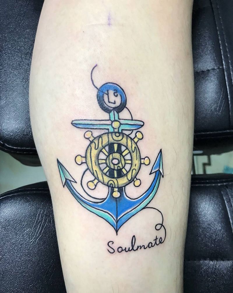 船锚纹身图片_成品腿部清新静物纹身图案