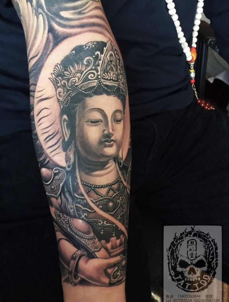 文殊菩萨纹身图片_成品手臂传统原创人物宗教纹身图案