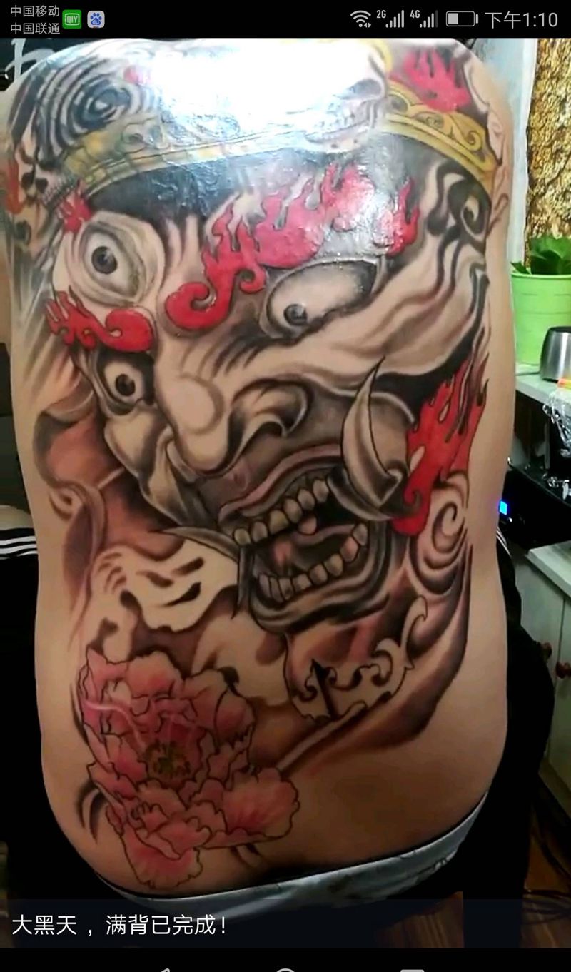 大黑天满背完成!纹身图片