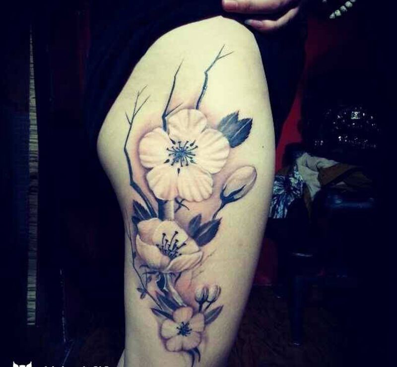 花纹身图片_成品腿部欧美植物纹身图案