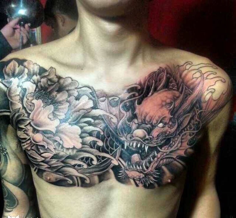 龙纹身图片_成品胸部传统动物原创遮盖作品神兽纹身图案