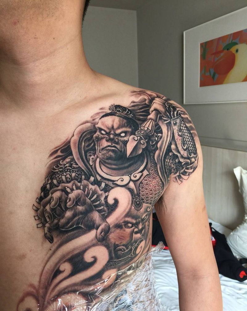 金刚力士纹身图片_成品原创鬼神宗教人物传统胸部纹身图案