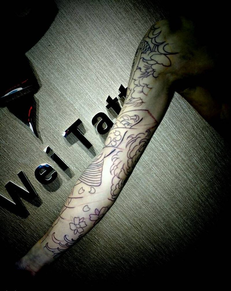 花臂线条纹身图片