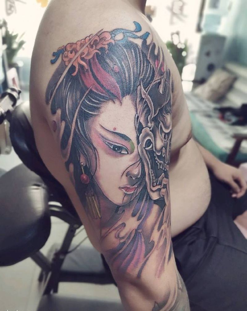 艺伎班诺纹身图片_手臂新传统纹身图案