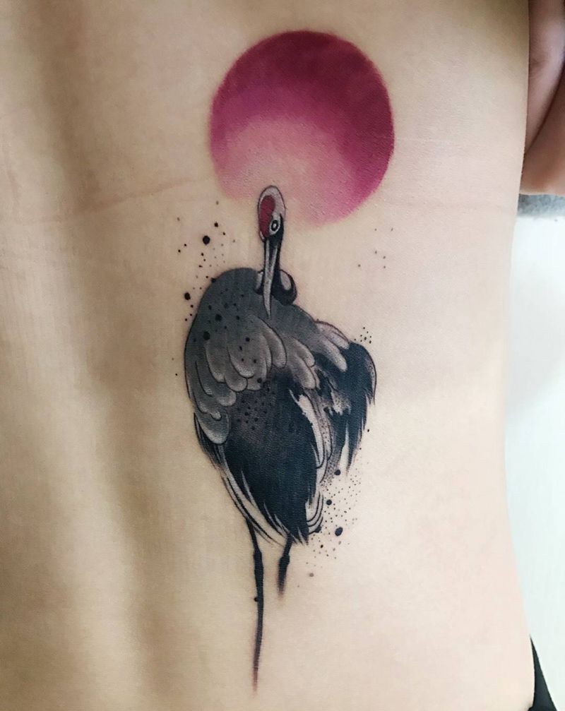 仙鹤纹身图片_成品臀部腰部传统国画清新动物宗教习俗纹身图案