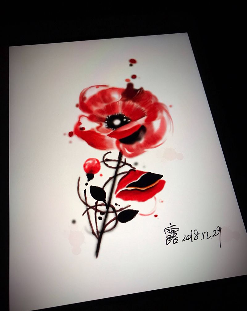 罂粟花纹身图片_肩部腿部水墨水彩罂粟花纹身图案