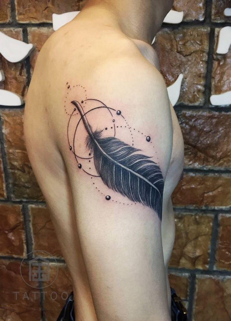 羽毛修改纹身图片_成品手臂欧美大臂羽毛纹身图案