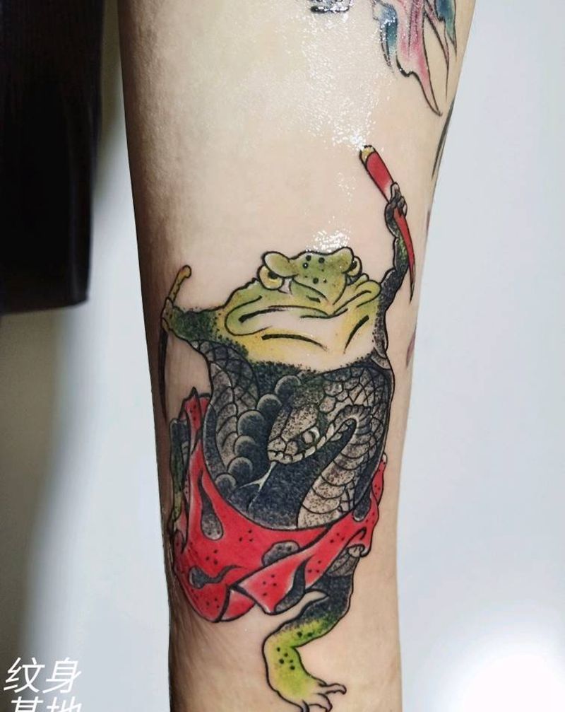 蛙武士纹身图片_日式小图纹身图案
