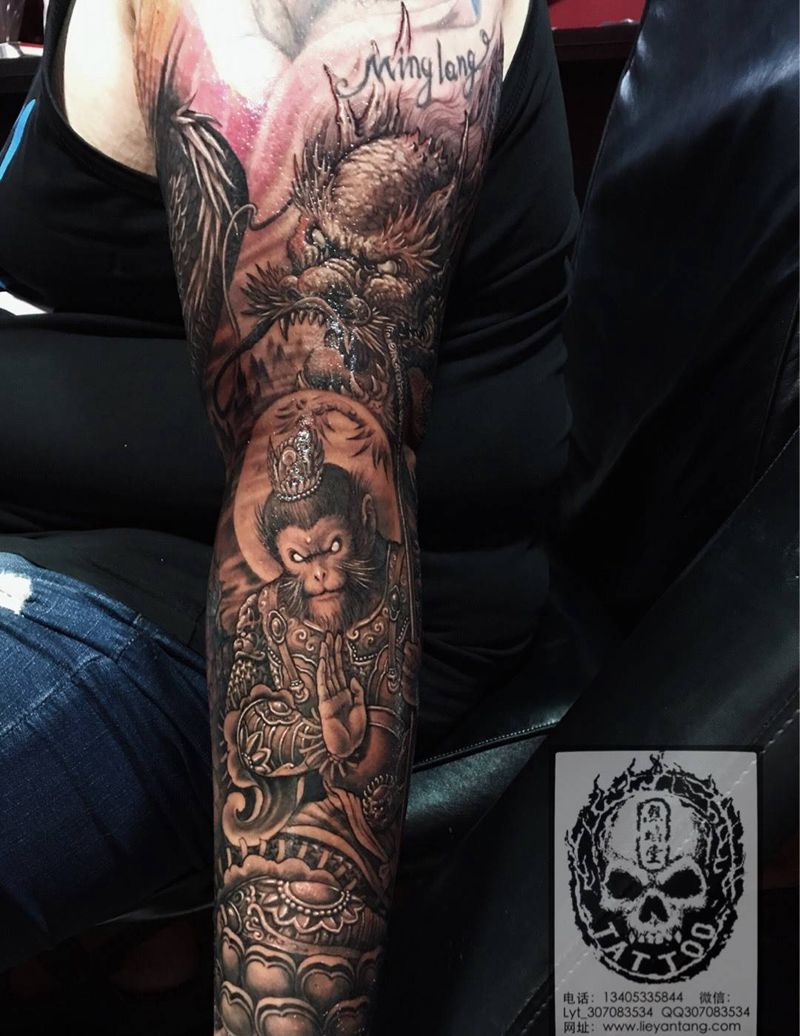 斗战 胜佛纹身图片_成品手臂传统原创鬼神人物纹身图案