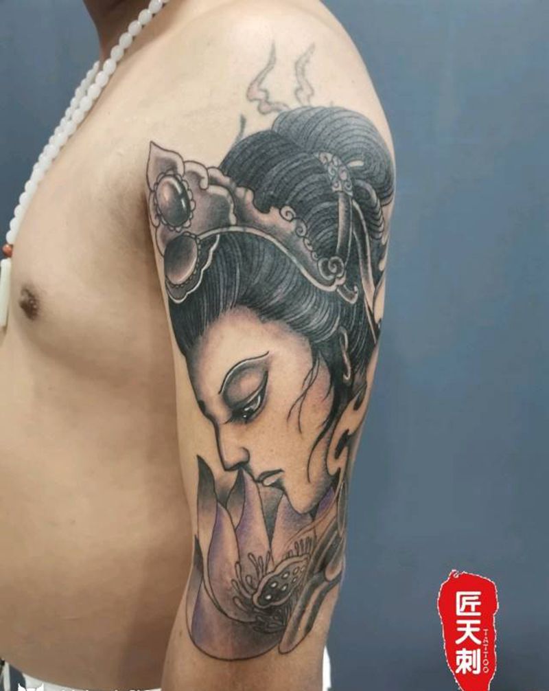 艺伎纹身图片_手臂老传统新传统纹身图案