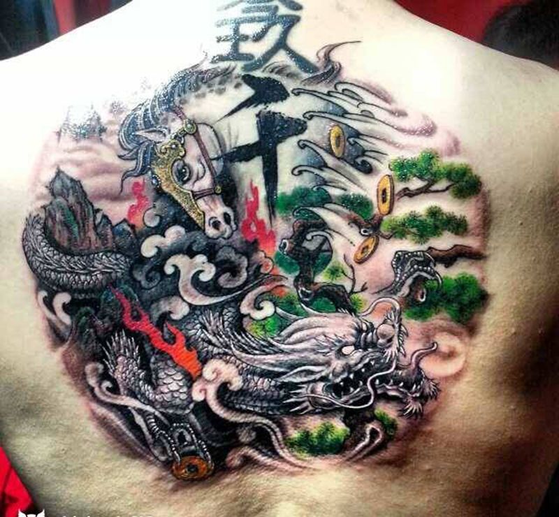 好多的元素纹身图片_成品背部传统字符动物原创宗教植物神兽纹身图案