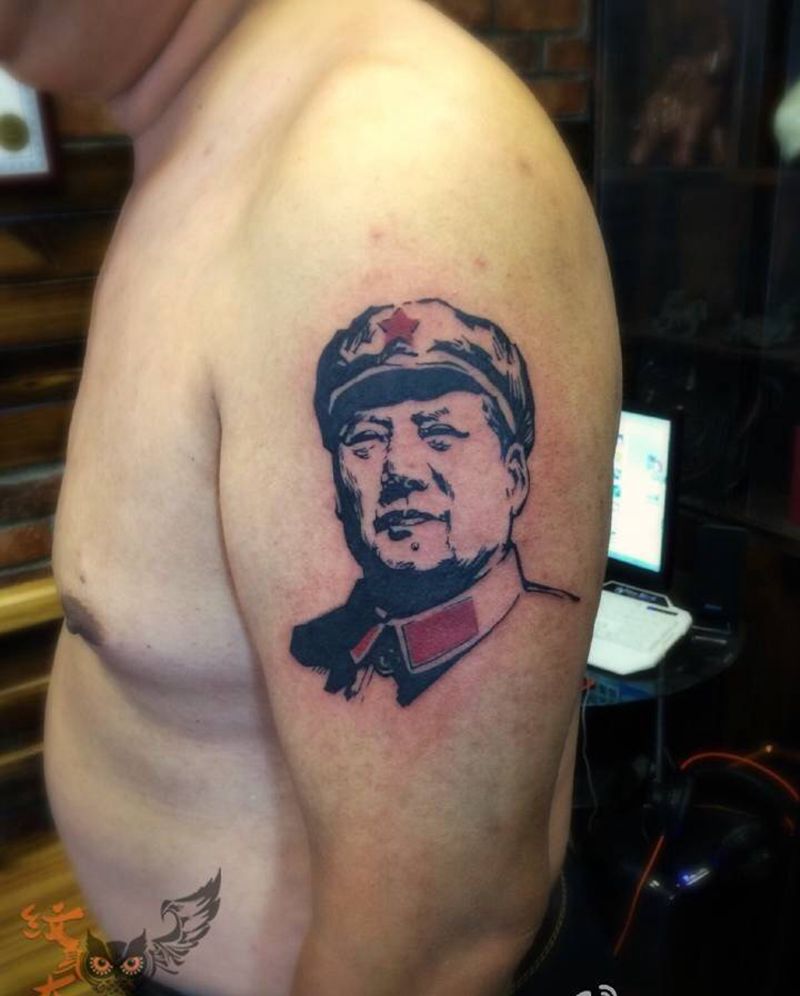 伟人头像纹身图片_成品肖像图腾大臂纹身图案