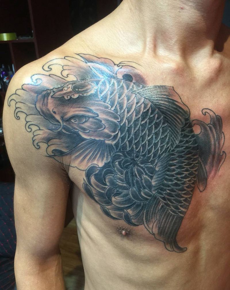 鲤鱼遮盖纹身图片