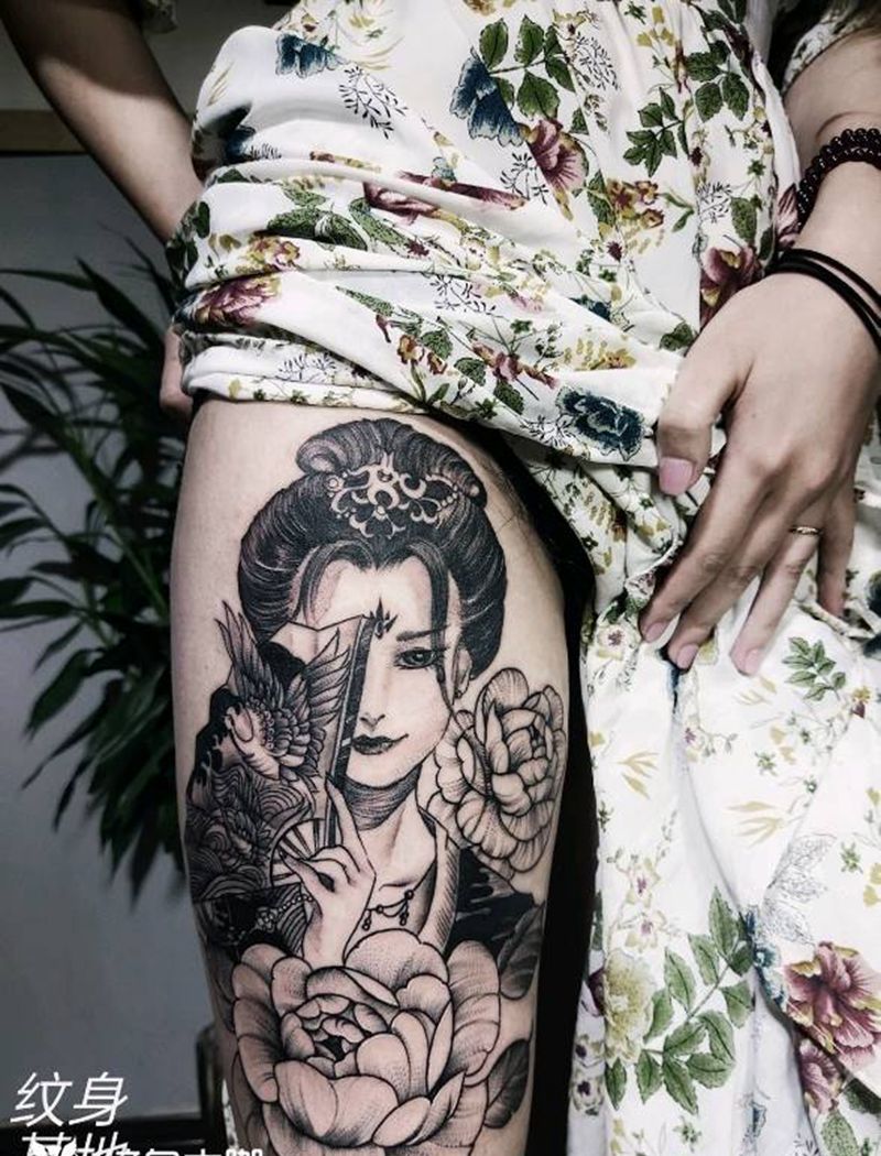 艺伎纹身图片_新传统纹身图案