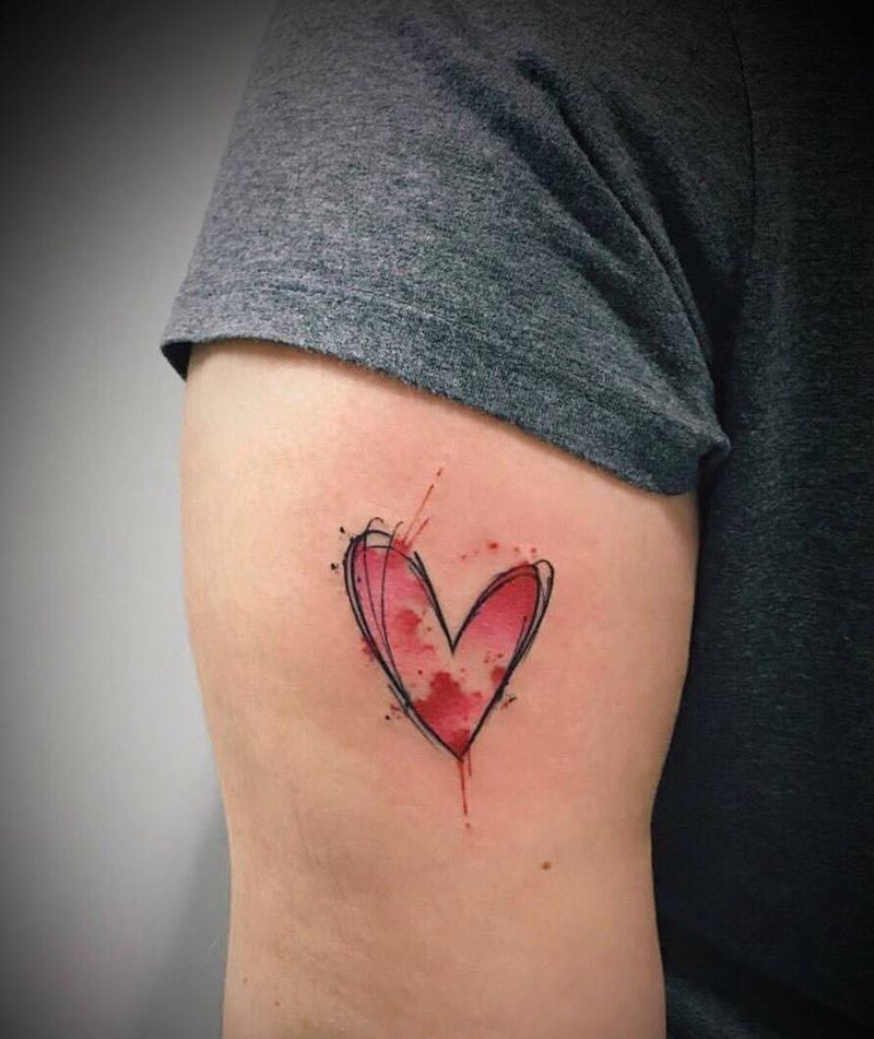 水彩风格心纹身图片_手臂新传统水彩纹身图案