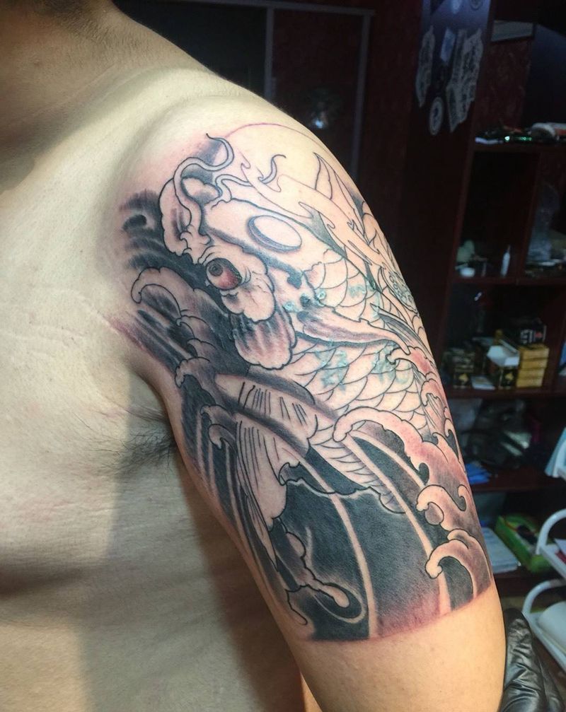 鲤鱼遮盖未完纹身图片